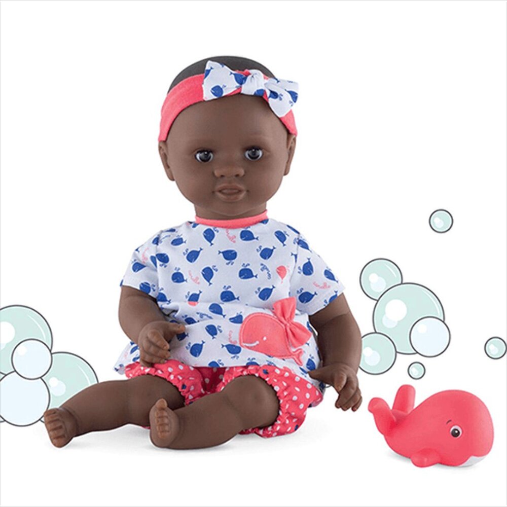 Corolle Bath Baby  Black Doll Alyzee w/Little Whale Bath Toy 12"-30cm New in Box